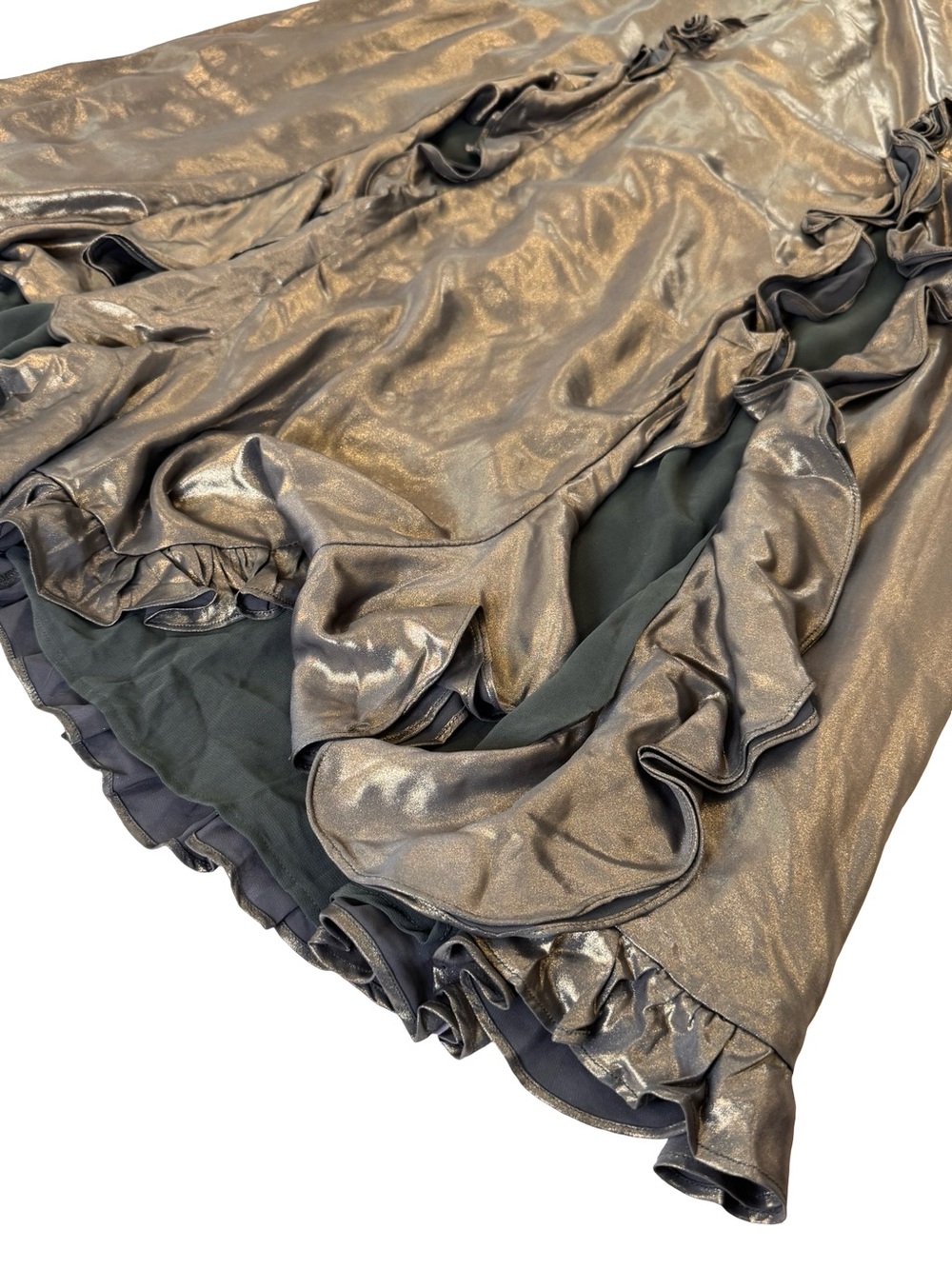 Anthropologie Metallic Olive Ruffle-Trim Maxi Skirt - Picture 7 of 12